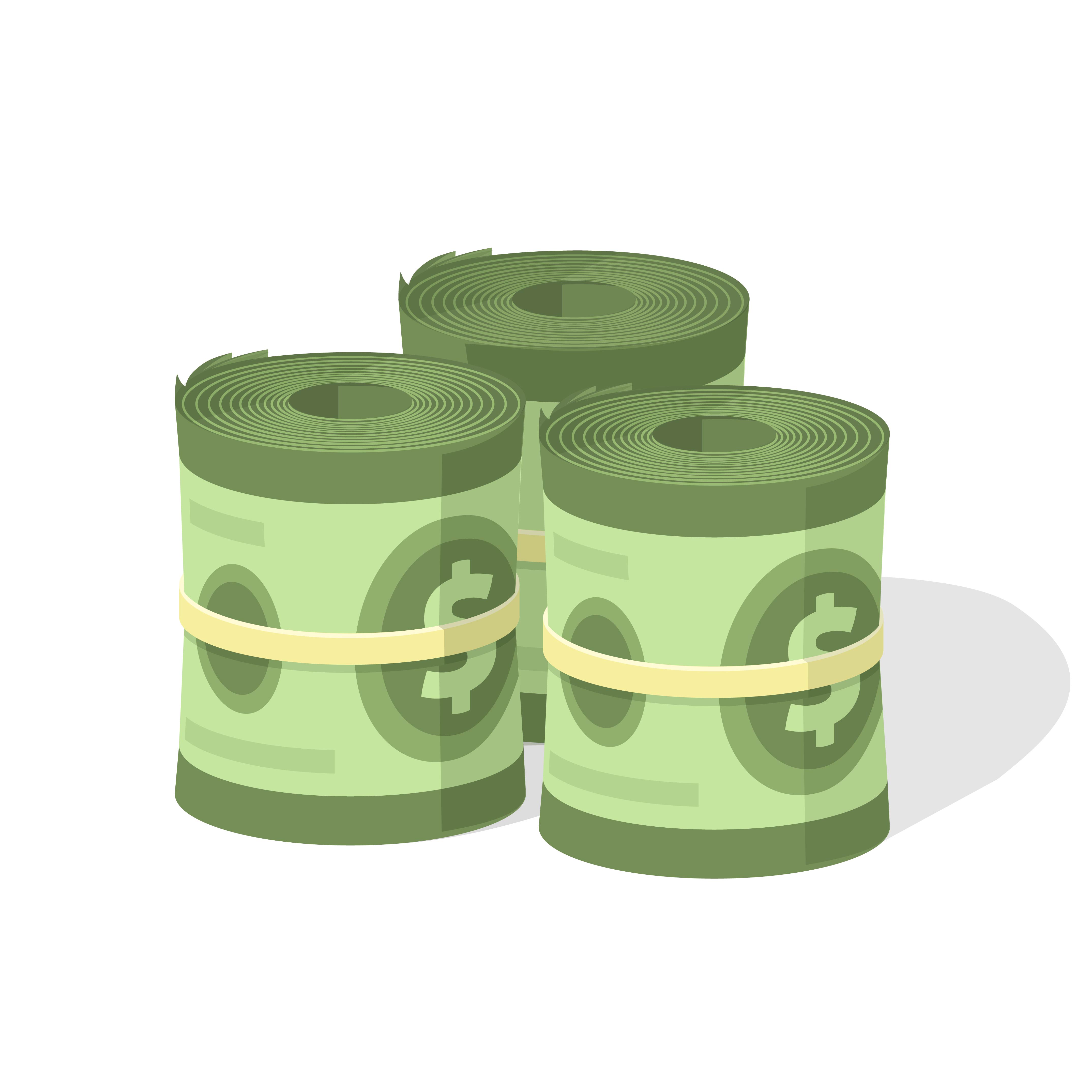 Three green bankrolls kept with rubberbands illustration